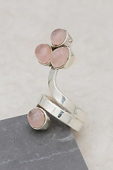 White Finish Rose Quartz Sweet Cobra Ring In Sterling Silver