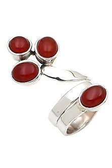 White Finish Red Onyx Sweet Cobra Ring In Sterling Silver