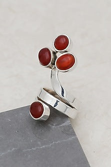 White Finish Red Onyx Sweet Cobra Ring In Sterling Silver