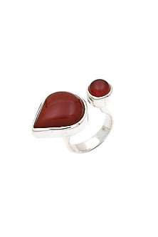White Finish Red Onyx Teardrop Ring In Sterling Silver