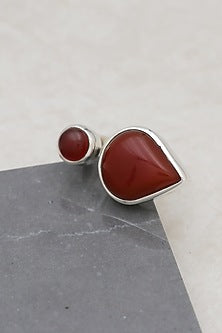 White Finish Red Onyx Teardrop Ring In Sterling Silver