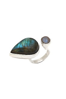 White Finish Labradorite Teardrop Ring In Sterling Silver