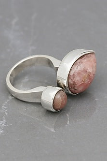 White Finish Rhodochrosite Teardrop Ring In Sterling Silver