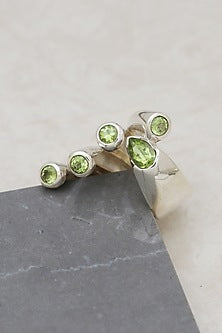 White Finish Green Peridot Gemstone Ring In Sterling Silver
