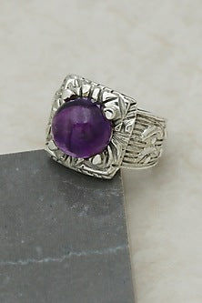 White Finish Amethyst Mythology Ring In Sterling Silver