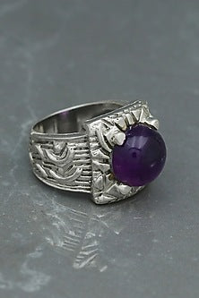 White Finish Amethyst Mythology Ring In Sterling Silver