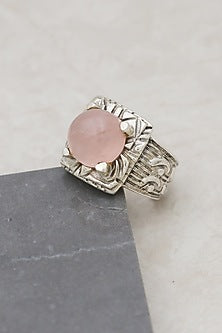 White Finish Rose Quartz Mythology Ring In Sterling Silver