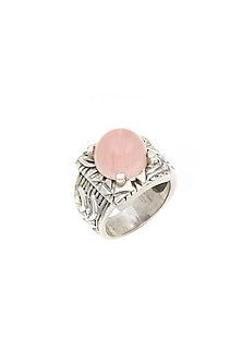 White Finish Rose Quartz Mythology Ring In Sterling Silver