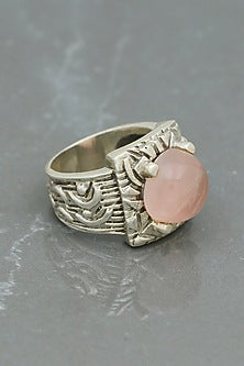 White Finish Rose Quartz Mythology Ring In Sterling Silver