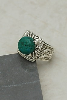 White Finish Chrysocolla Mythology Ring In Sterling Silver