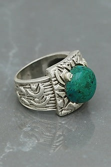 White Finish Chrysocolla Mythology Ring In Sterling Silver