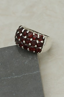 White Finish Garnet Gemstone Ring In Sterling Silver