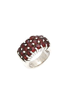 White Finish Garnet Gemstone Ring In Sterling Silver