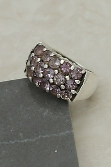 White Finish Amethyst Gemstone Ring In Sterling Silver