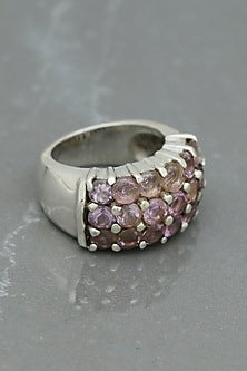 White Finish Amethyst Gemstone Ring In Sterling Silver