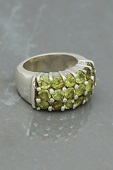 White Finish Peridot Gemstone Ring In Sterling Silver
