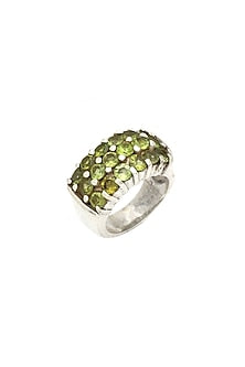 White Finish Peridot Gemstone Ring In Sterling Silver