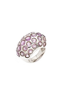 White Finish Amethyst Gemstone Dome Ring In Sterling Silver