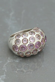 White Finish Amethyst Gemstone Dome Ring In Sterling Silver