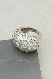 White Finish Cubic Zirconia Dome Ring In Sterling Silver