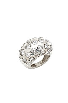 White Finish Cubic Zirconia Dome Ring In Sterling Silver