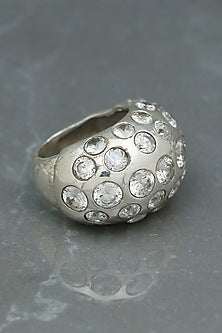 White Finish Cubic Zirconia Dome Ring In Sterling Silver