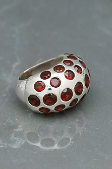 White Finish Garnet Dome Ring In Sterling Silver