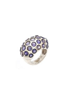 White Finish Iolite Dome Ring In Sterling Silver