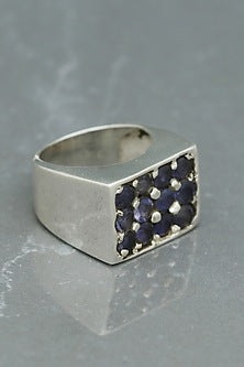 White Finish Iolite Boho Ring In Sterling Silver