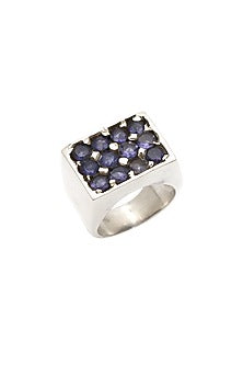 White Finish Iolite Boho Ring In Sterling Silver