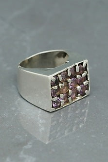 White Finish Amethyst Boho Ring In Sterling Silver