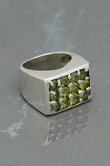 White Finish Peridot Boho Ring In Sterling Silver