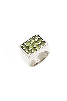 White Finish Peridot Boho Ring In Sterling Silver
