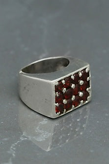 White Finish Garnet Boho Ring In Sterling Silver