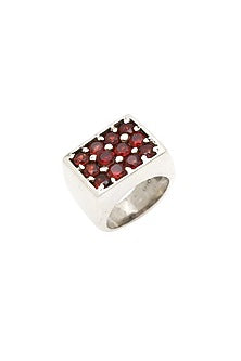 White Finish Garnet Boho Ring In Sterling Silver