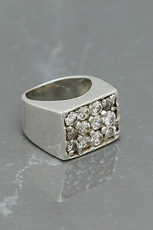 White Finish Cubic Zirconia Boho Ring In Sterling Silver