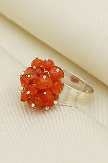 White Finish Carnelian Heritage Puai Ring In Sterling Silver