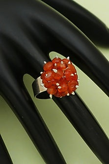 White Finish Carnelian Heritage Puai Ring In Sterling Silver