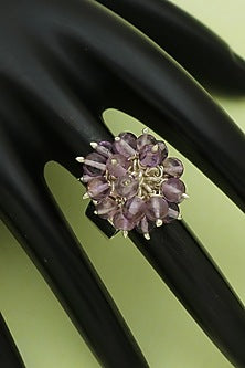 White Finish Amethyst Heritage Puai Ring In Sterling Silver