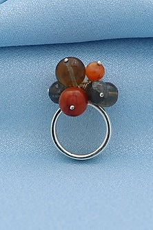 White Finish Multi-Colored Quartz Puai Ring In Sterling Silver