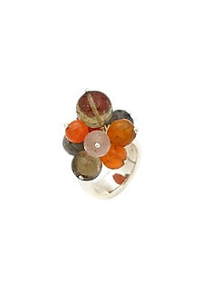 White Finish Multi-Colored Quartz Puai Ring In Sterling Silver