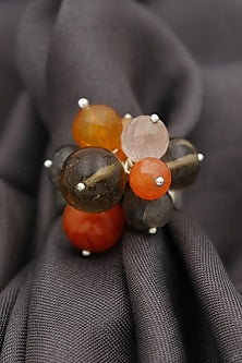 White Finish Multi-Colored Quartz Puai Ring In Sterling Silver
