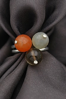 White Finish Multi-Colored Quartz Double Puai Ring In Sterling Silver