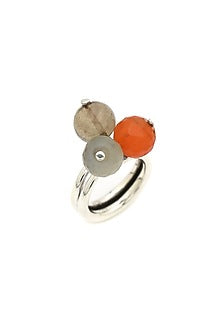 White Finish Multi-Colored Quartz Double Puai Ring In Sterling Silver