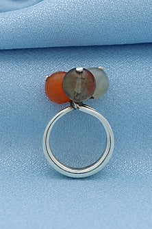 White Finish Multi-Colored Quartz Double Puai Ring In Sterling Silver