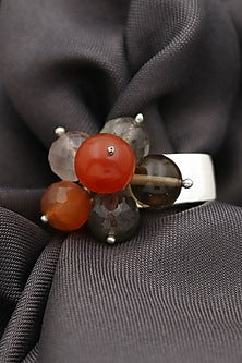 White Finish Multi-Colored Quartz Bague Puai Ring In Sterling Silver