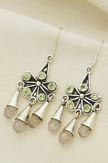 White Finish Peridot Gemstone Dangler Earrings In Sterling Silver
