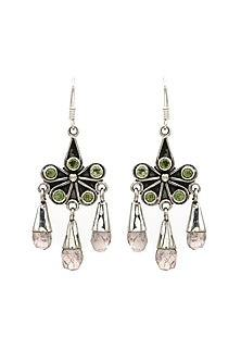 White Finish Peridot Gemstone Dangler Earrings In Sterling Silver
