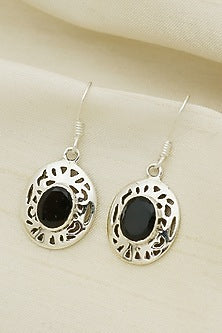 White Finish Smoky Quartz Halo Drop Dangler Earrings In Sterling Silver