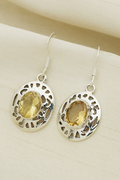 White Finish Citrine Halo Drop Dangler Earrings In Sterling Silver